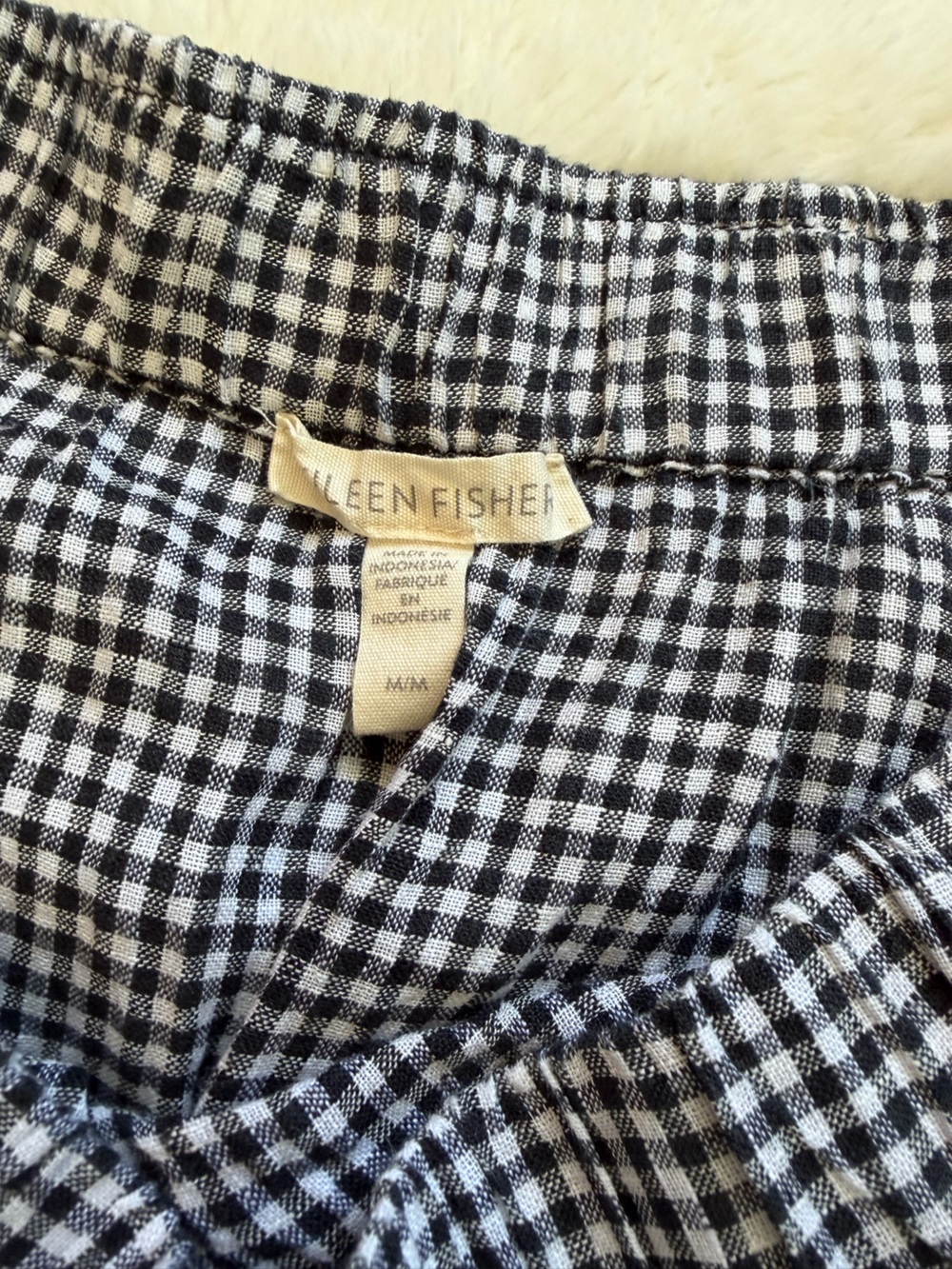 Eileen Fisher Puckered Organic Linen Gingham Midi Skirt - A line - Medium - Picture 10 of 13
